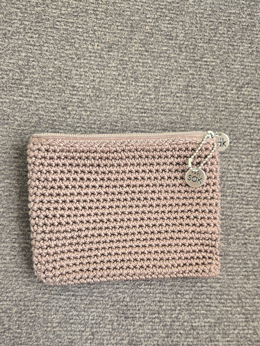 The Sak Crochet Zip Pouch in Brown